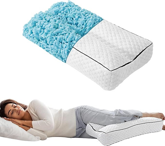 HOMBYS Shredded Memory Foam Knee Pillow for Side Sleepers, 6.5" Height Pillow Between Legs for Aligns Spine & Relieves Pressure Hip & Leg Elevation, Supportive Pillow for Pregnancy, Sciatica, White