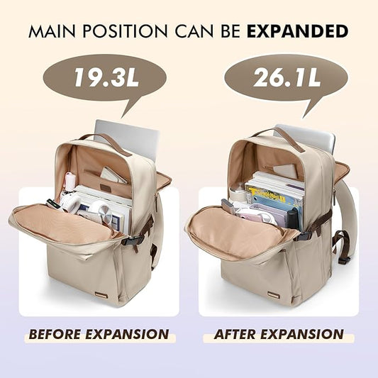 Stylish Laptop Backpack for Women Airline Approved Perfect for Work College and Travel Multi-Functional Casual Daypack Fits 17.3 Inch Notebook (Apricot)