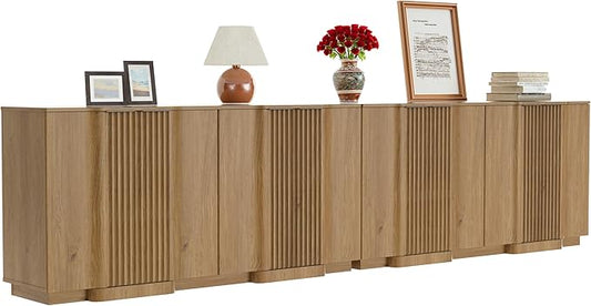 Yechen Buffet Cabinet with Storage, 118" Accent Sideboard Modern Credenza Set of 2 with Doors & Adjustable Shelves Fluted Media Console Wood Coffee Bar Table for Living Kitchen Dining Room