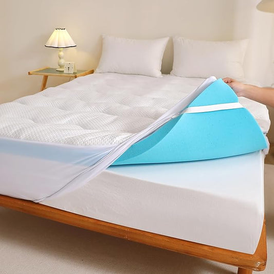 3 inch Dual Layer Full Mattress Topper for Back Pain Relief,2 Inch Cooling Gel Memory Foam Plus 1 Inch Pillow Top Mattress Pad Cover 15% Viscose Made from Bamboo, with 6-16 Inch Deep Pocket (Full)