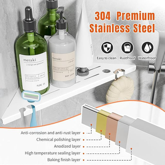 Shower Corner Shelf, 304 Stainless Steel, Black, Wall Mount, Triangular, 10 x 10 Inches, Leak Resistant, 2 Pack, Bathroom Storage Organizer with Brushed Finish