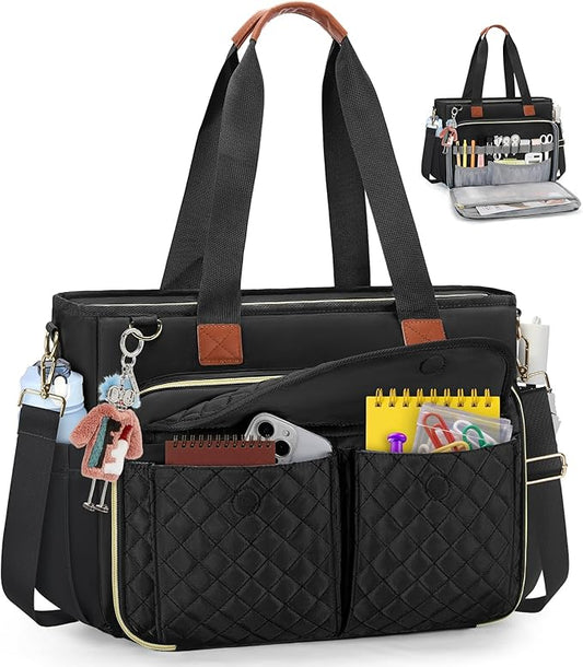 RAINSMORE Teacher Tote Bag for Women Work Bags 15.6 Inch Laptop Tote Bag with Large Cup Holder Nurse Bag Computer Handbag