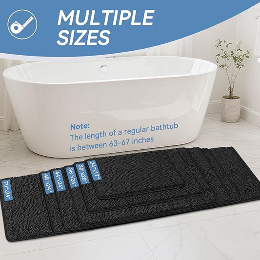 Bcoimo 30"×20" Absorbent Bath Mat, Non-Slip with Backing Chenille Bath Rug and Machine Washable Bathroom Mat Quick-Dry Design. Ideal for Bathroom and Tub Areas