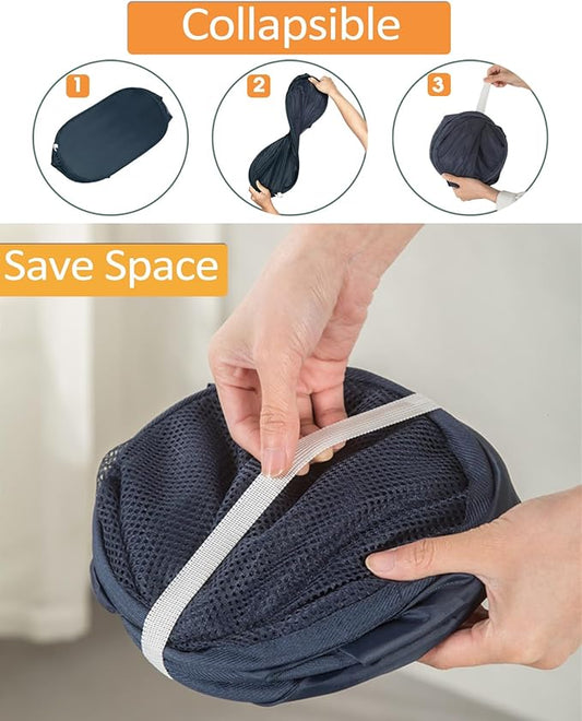 2 Pack Durable Collapsible Laundry Baskets - Reinforced Mesh Pop Up Laundry Hamper with Pocket, Foldable Dirty Clothes Hamper with Carry Handles for Laundry, Bathroom, Kids Room, Dorm or Travel Navy