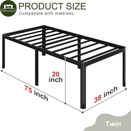 20 Inch Twin Bed Frames Rounded Corner Legs Heavy Duty Platform Twin Metal Bed Frame for Kids, Easy Assembly, Noise Free, No Box Spring Needed, Black.