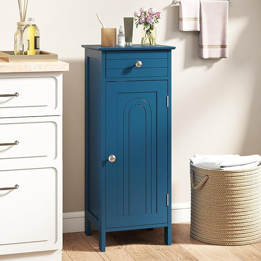 GLACER Bathroom Floor Cabinet, Multifunctional Storage Cabinet with 2 Adjustable Shelves, Space-Saving Storage Organizer, Ideal for Bathroom, Living Room, Kitchen (Blue)