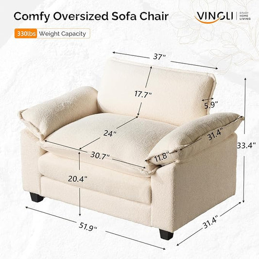VINGLI Cloud Teddy White Single Chair with Armrest