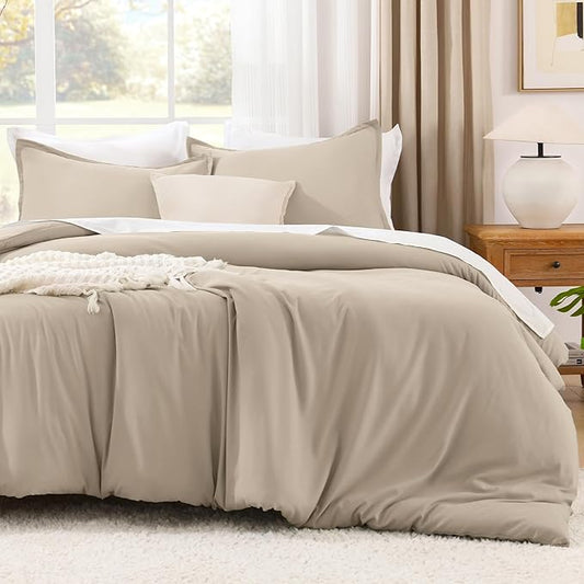 Litanika Comforter Set, Lightweight Solid Bedding Comforter Set, Fluffy Down Alternative Bed Set, Khaki, Super King