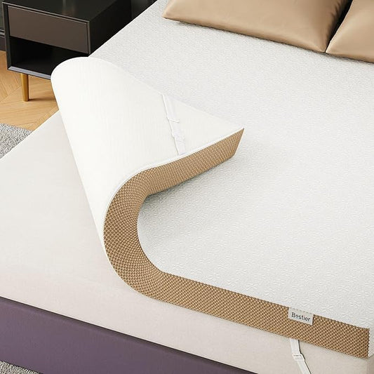 Bestier Memory Foam Mattress Topper - Gel Mattress Topper with Chamomile Collection - Plush Feel - Mattress Pad with Naturally Cooling and Pressure Relieving - Twin XL, 4 Inch