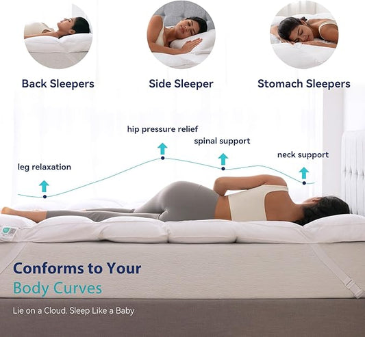 3 Inch White Goose Feather Mattress Topper,Full Feather Bed Topper,Mattress Cover with Straps,Ultra Soft Pillowtop,100% Organic Cotton Fabric(54”x75”)