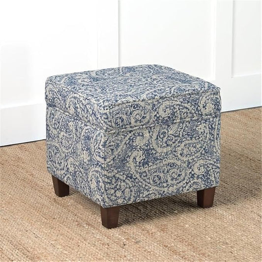 Homepop Home Décor|K7342-F2214|Classic Square Storage Ottoman with Lift Off Lid | Ottoman with Storage for Living Room & Bedroom, Gray Paisley Blue
