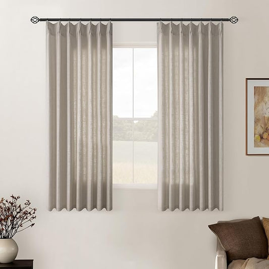 Burlywood Birch Linen Kitchen Curtains 45 Inches Long 2 Sets Basement Curtains for Small Window Pinch Pleated Back Tab Linen Blend Short Boho Semi Sheer Back Tab Cafe Drapes for Bay Windows 40x45