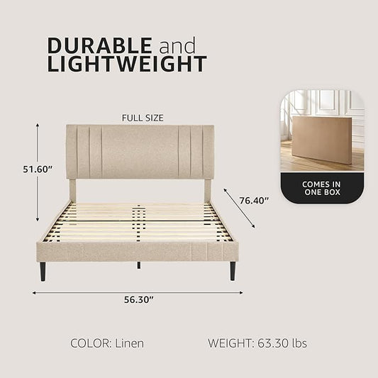 Decoro Chicago Modern Tufted Upholstered Platform Full Size Bed Frame, Linen