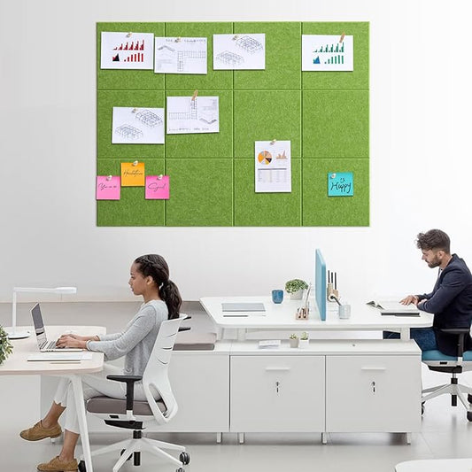 Large Bulletin Board 48" x 36" - 12 Pack Felt Wall Tiles with 60 Pcs Safe Removable Adhesive Tabs & 40 Pcs Pushpins, Cork Board for Office, School & Dart Wall Protector - Sage Green