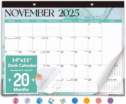 Forvencer Desk Calendar 2026, 20 Months Calendar, Nov. 2025-Jun. 2027, 14" x 11" Wall Calendar 2026 Monthly Planner with Plastic Cover & Stickers & Thick Paper for Office Home School Supplies
