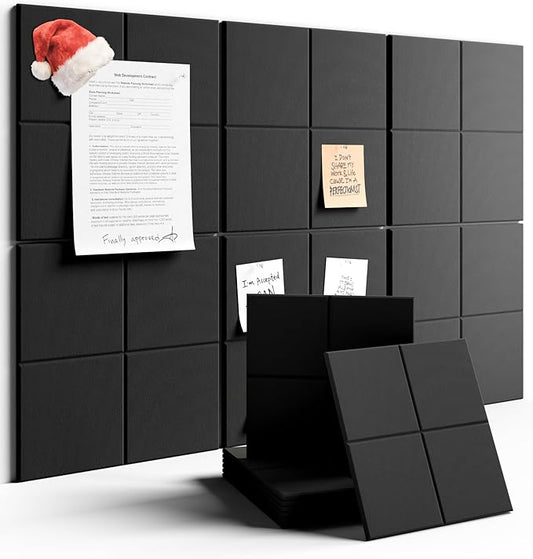 Large Felt Bulletin Board 36"x24", 6-Pack 4-Compartment Wall Organizer, Cork Board Alternative with 60 Removable Adhesive Tabs, Modular Felt Panels for Home Office, Classroom and Study-Black