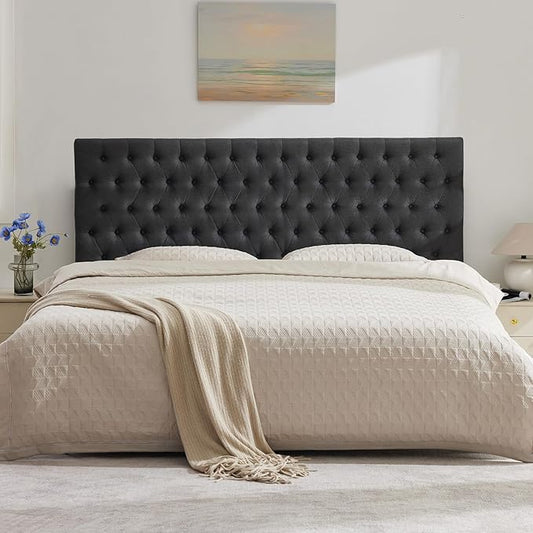 Kingfun Upholstered Queen Headboard Only, Premium Linen Button Tufted Headboards, Adjustable Solid Wood Head Board, Padded Headboard with Solid Wood Legs in Bedroom (Dark Gray)