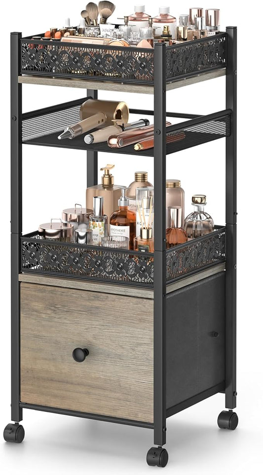 Makeup Organizer, Large Skincare Organizers, Make Up Organizers for Vanity, Makeup Storage Cosmetic Organizer with Drawer, Bathroom Vanity Organizer Makeup Holder Cart for Skin Care Hair Tool Beauty
