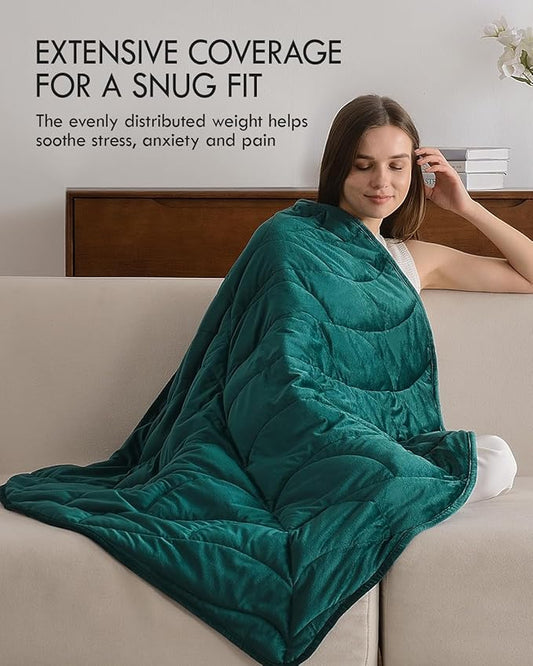 Kaisa Weighted Lap Blanket 5 lbs 41" x 53", Cozy Luxury Crystal Velvet Small Weighted Blanket for Adults, Portable Travel Weighted Blanket for Relaxation, All-Season Blanket, Machine Washable, Green