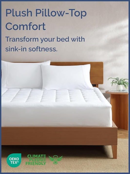 Mattress Pad Full Size – Quilted Fitted Mattress Protector – Cotton Pillow Top Cover w/ 8-16" Deep Pockets – Thick, Comfy & Plush – Cooling, Breathable & Noiseless – Machine Washable – 54 x 75 (White)