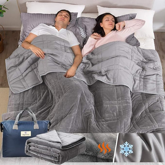 OMYSTYLE 25lb Weighted Blanket Queen Size for Adult(80''x87'', Double-Sided), Warm Short Plush and Cool Tencel Fabric Reversible Weighted Blanket for Adult - Carry Bag Included