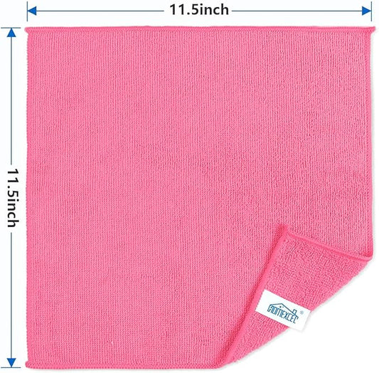 HOMEXCEL Pink Microfiber Cleaning Cloth, 8 Pack Cleaning Towels for Kitchen, Lint Free, Scratch-Free, Highly Absorbent, and Reusable Cleaning Rags for House, Window and Glass, Cars, 11.5 X11.5 inch