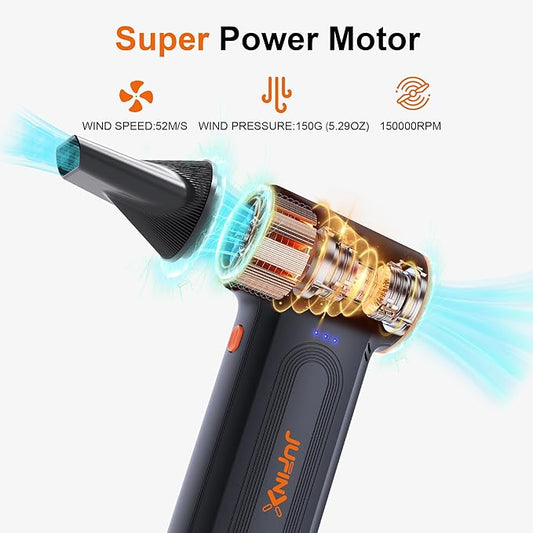 X117 Compressed Air Duster-150000RPM Super Power Snow Blower, 3-Gear Adjustable Mini Blower with Fast Charging, Electric Air Duster for Leaves,Snow,Computer, Keyboard, House, Outdoor,and Car