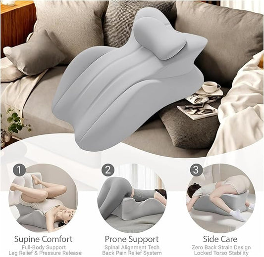 Memory Foam Ergonomic Wedge Pillow and Reading Pillow for Adult– Support for Neck, Back & Legs – Ideal for Sleeping, Reading, Anti-Snoring & Pain Relief – Removable Washable Cover