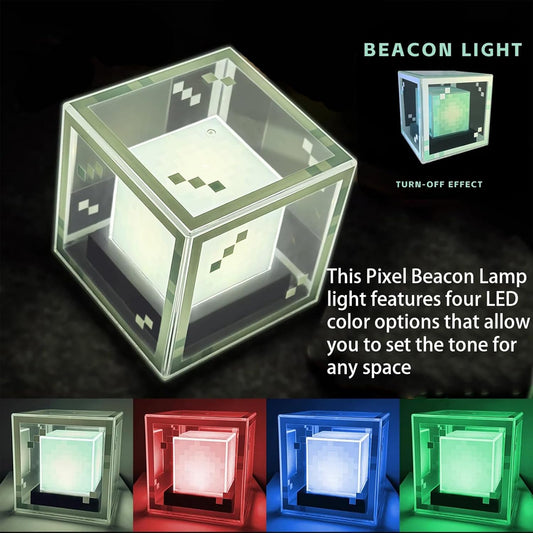 Pixel Beacon Lamp, 4-Color LED Beacon Night Light with Touch, Type-C Rechargeable, Tabletop Accent Light for Minecraft, for Game Room, Bedroom Decor (1 PC)