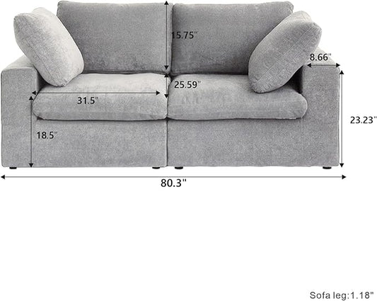 Cloud Modular Sectional Sofa Couch,80.3" Convertible Couches Lovesofa for Living Room,Minimalist Deep Sofa Couches,Sofa Covers Washable&Replaceable(Grey)