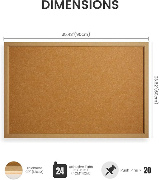 Cork Board Alternative, Felt Bulletin Board 36" x 24" Mustard Yellow Frame with 24 Adhesive Tabs, Pin Board for Home Office, Classroom, Entryway, Kitchen Wall Decor—Sunset Yellow
