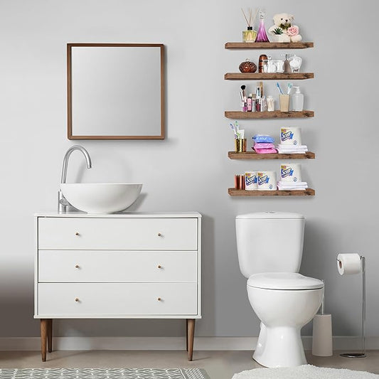 Sorbus Floating Shelves for Wall, Bathroom Shelves Wall Mounted for Kitchen, Bedroom, Living Room, Bathroom Storage, Over Toilet, Hanging Book Shelf for Wall Home Decor (Mahogony, 5 Pack)