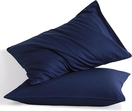 NTBAY Queen Cotton Pillowcases - Envelope Closure 20x30 Pillowcases Set of 2, Breathable and Soft Bed Pillow Cases, Navy Blue