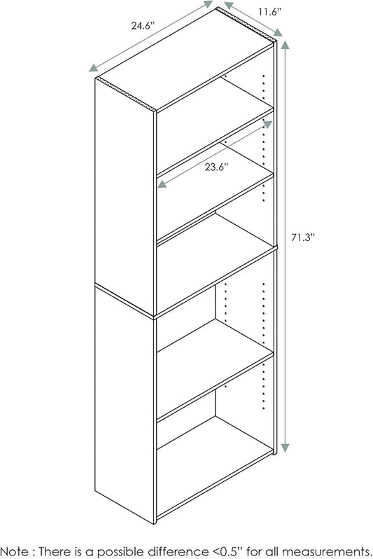 FURINNO Wright 5-Shelf Bookcase, Soft White