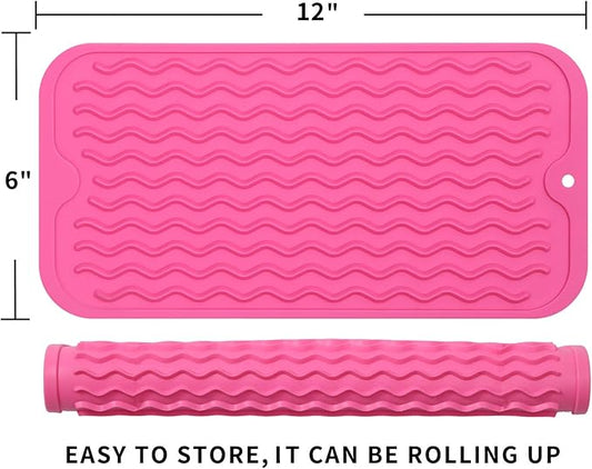 Silicone Dish Drying Mat for Multiple Usage,Easy clean,Eco-friendly,Heat-resistant Silicone Mat for Kitchen Counter or Sink,Refrigerator or Drawer Liner Rose S 12 inches x 6 inches