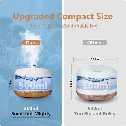 Oil Diffuser, 500ml Essential Oil Diffusers with 2 Mist Mode 4 Timers&7 Ambient Light Waterless Auto Off, Diffusers Large Room Home Office