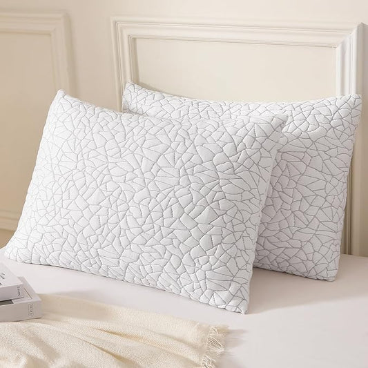 Shredded Memory Foam Pillow for Sleeping, Cooling Bed Pillows King Size Set of 2, Adjustable Soft and Firm Pillows or Side, Back, Stomach Sleepers with Washable Removable Bed Pillow Cover