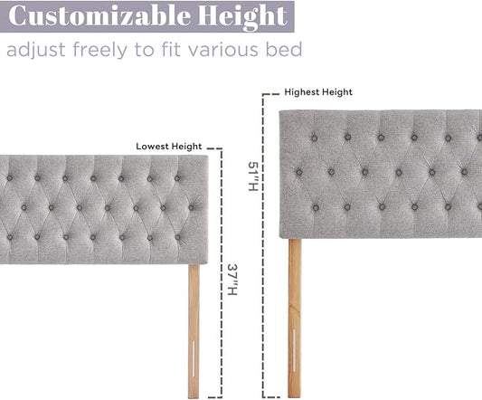 Kingfun Cal King Size Headboard only, Modern Button Tufted Upholstered Headboards, Premium Linen Fabric Headboard with Wooden Legs, Adjustable Solid Wood Head Board, Grey