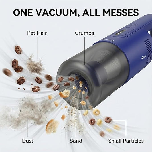 Handheld Vacuum Cordless, 5-in-1 Car Vacuum Portable Cordless 30 Mins Rapid Rechargeable Hand Vacuum Brushless Motor 19000Pa Strong Suction, Dust Busters for Car Home with 4 Nozzles, Blue