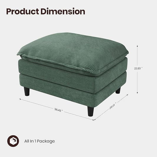 Ottoman for Modular Sectional Sofa, Ottoman Seat for Convertible Sectional, Single Sofa Couch for Living Room, Bedroom, Apartment, Corduroy, Green