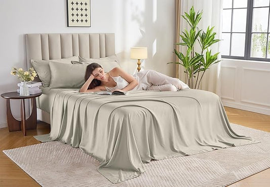 Pure Bamboo Queen Sheets, Genuine 100% Organic Viscose Derived from Bamboo Bed Sheet Set, Luxuriously Soft & Cooling, Double Stitching, 2 Year Quality Promise (Queen, Birch)