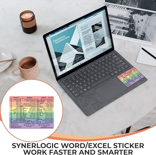 Synerlogic Word/Excel Windows Shortcut Sticker | Reference Guide Keyboard Shortcuts | Work from Home Essentials | Excel Shortcuts Cheat Sheet Laminated Vinyl (Rainbow/Small)