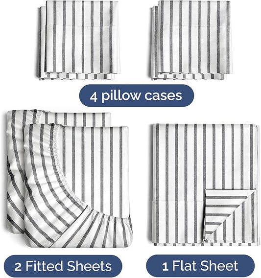Split King 7 Piece Sheet Set - Comfy Breathable & Cooling - Soft Hotel Luxury Bedding Set w/ 8-16 Inch Deep Pockets - 1 Flat & 2 Fitted Sheet & 4 Pillowcases - Cozy and Wrinkle Free - Grey Stripes 2