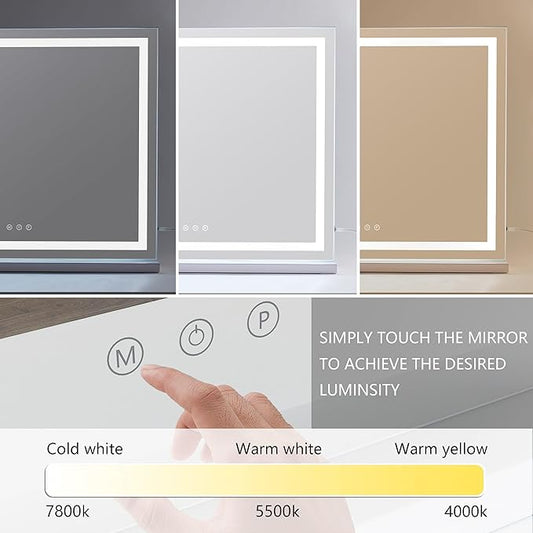 HIEEY Lighted Makeup Mirror, Hollywood Vanity Mirror with Lights, Three Color Lighting Modes, with 5X Magnification Mirror, Smart Touch Control, 360°Rotation (22.8in,White)