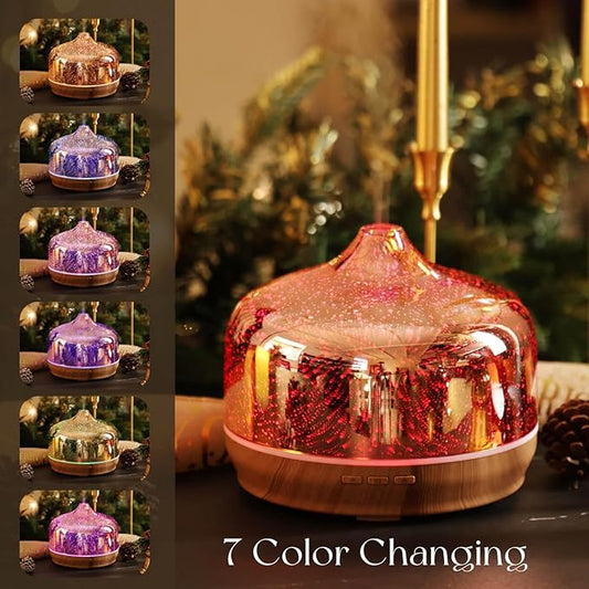 Porseme 500ml Essential Oil Diffuser 3D Glass Aromatherapy Ultrasonic Humidifier - Auto Shut-Off, BPA Free for Home Hotel Yoga SPA Gift