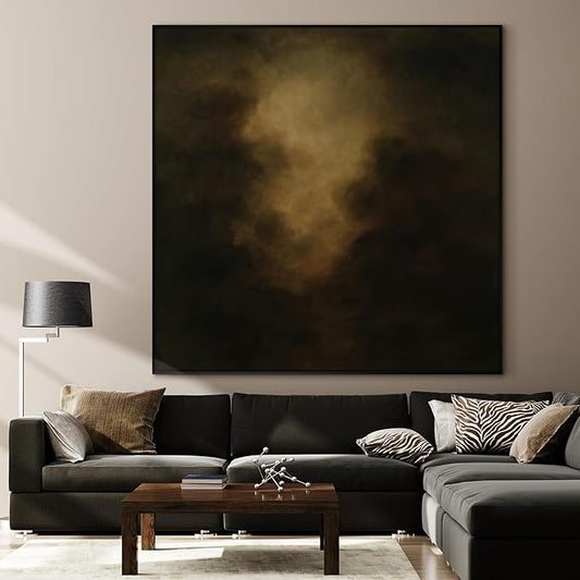 46"x46" XL Framed Wall Art - Golden Mist Abstract Moody Dark Atmospheric (Frame Assembly Required)