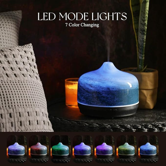 Porseme 500ml Glass Essential Oil Diffuser Aromatherapy Ultrasonic Cool Mist Humidifier 15-21 Running Hours Waterless Auto-Off Air Diffusers for Sleeping Yoga Office Working Spa and Rest (Dreamy Blue)