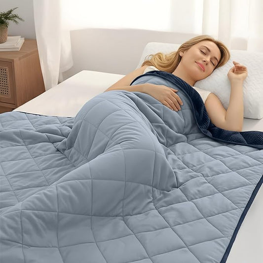 ZonLi Weighted Blanket for Adults (48"x72", 20lbs), Heavy Throw Blanket, Breathable Cooling Weighted Blanket, Soft Thick Blankey for All Season, Premium Glass Beads, Washable,Navy Blue Contrast Color