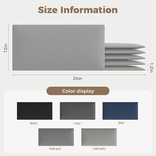 Portable Light Gray Removable Linen Headboard 24x12 Inch 6-Panel Kit - Space-Efficient Design for Queen Beds, No Tools Required