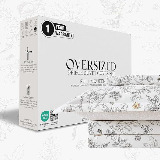 Southshore Fine Living, Inc.Oversized Floral Duvet Cover Set, Full/Queen – Lightweight Queen Size Bedding Set, Includes 1 Duvet Cover and 2 Pillow Shams, Stain-Resistant, Bayberry